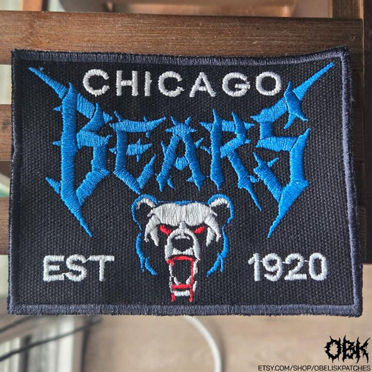 Chicago Bears Death Metal Style Patch ~ High Quality Embroidery, Durable Weatherproof Canvas