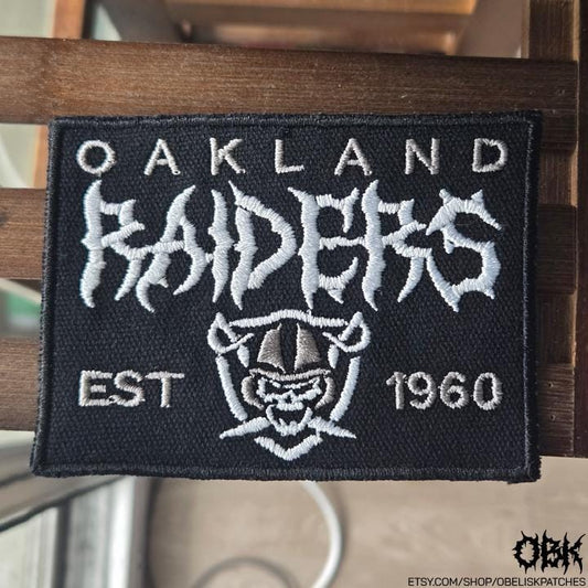 Oakland Raiders - Vegas Raiders Death Metal Style Patch ~ High Quality Embroidery, Durable Weatherproof Canvas
