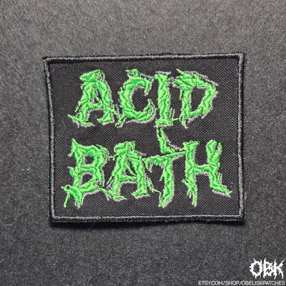 Acid Bath Patch Embroidered Green ~ High Quality Embroidery, Durable Weatherproof Canvas