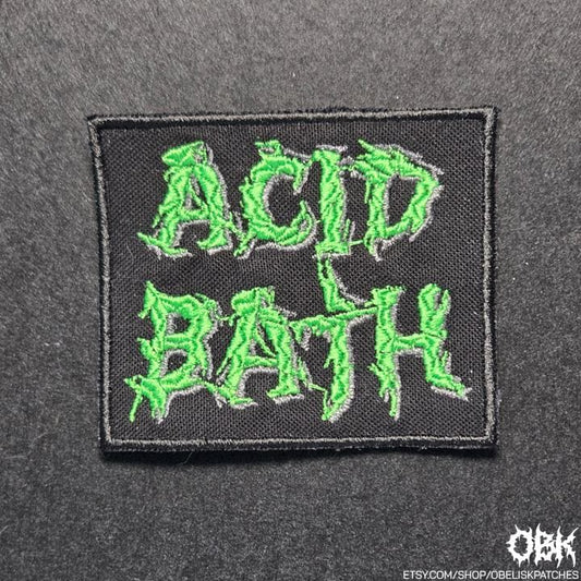 Acid Bath Patch Embroidered Green ~ High Quality Embroidery, Durable Weatherproof Canvas